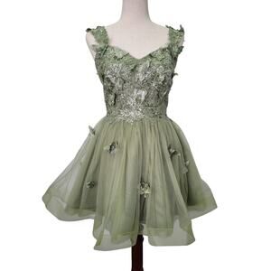 NWT Women's Sage Green Size 20 Short Butterfly Cocktail Dress Tulle Corset back